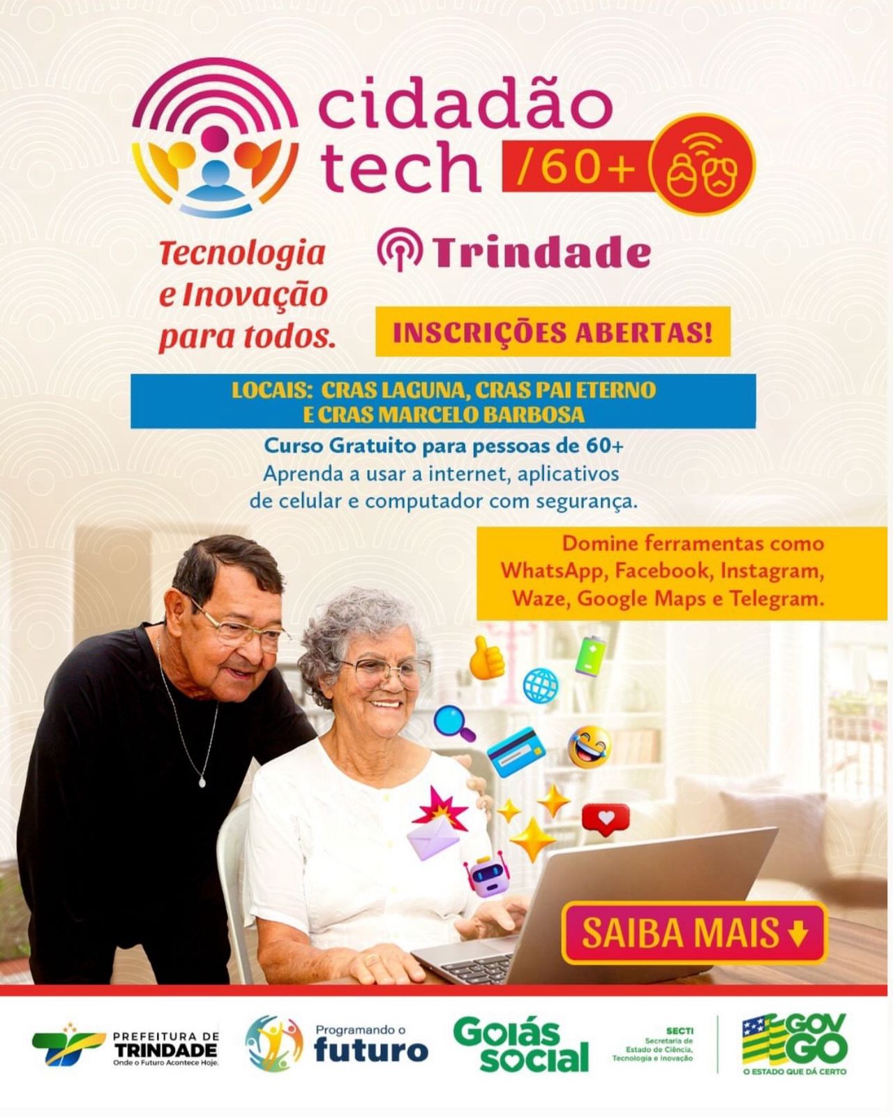 Trindade abre inscrições para curso gratuito de inclusão digital para pessoas acima de 60 anos