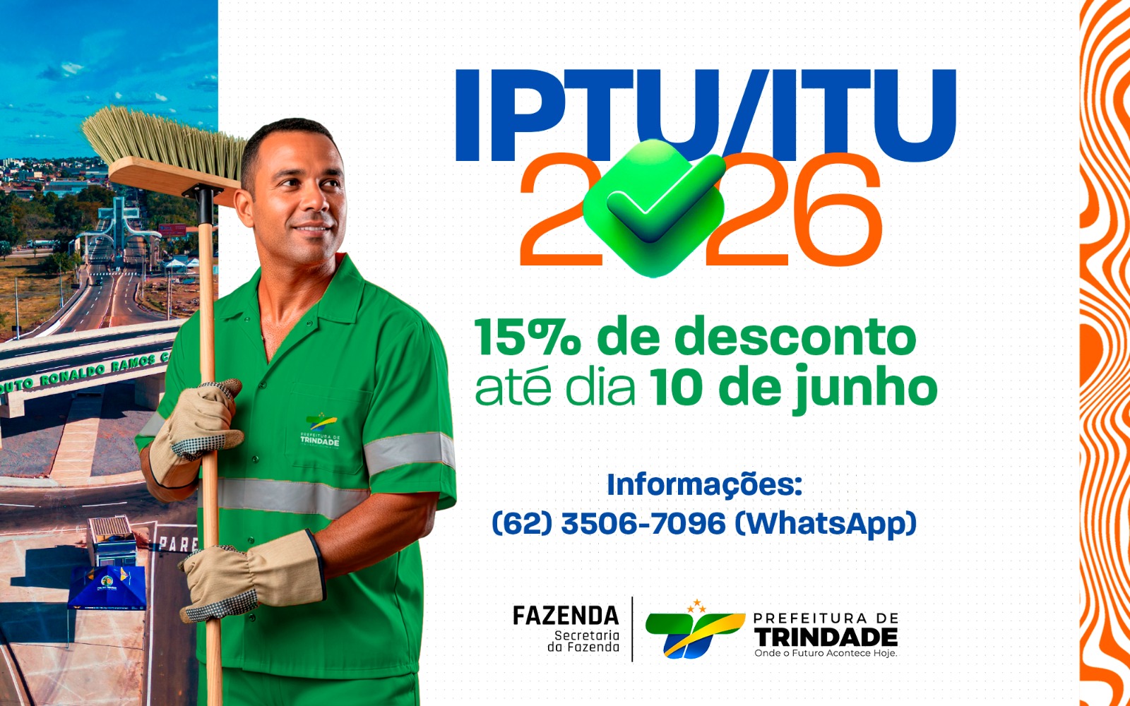 Contribuintes de Trindade ainda garantem 15% de desconto no IPTU/ITU 2026